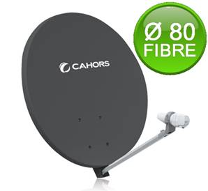 PARABOLE Ø 80 CM FIBRE GRISE, arrière METAL, + LNB CAHORS