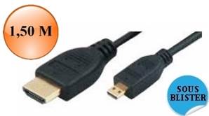 CORDON MICRO HDMI 1.3 NOMADE - Type A Mâle /TYPE D Mâle  1,50 M 