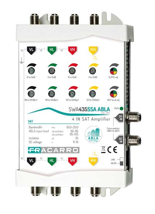 AMPLI DE LIGNE 4 VOIES 16-36dB SANS ALIM (ALIM VIA SWITCH) FRACARRO