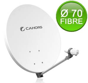 PARABOLE Ø 70 CM FIBRE BLANCHE, arrière COMPO + LNB CAHORS